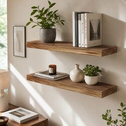 Wall Mounted Medium Wooden Floating Shelves - Set of 2