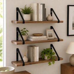 Floating Shelf with Paulownia Wood and Steel Construction
