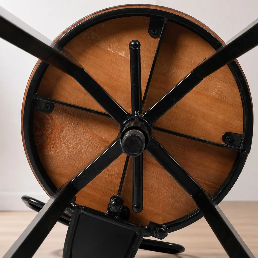 Bar Stool Adjustable Height Swivel Seat Black Frame Wooden Seat