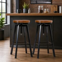 Industrial Bar Stools with Adjustable Height and Swivel