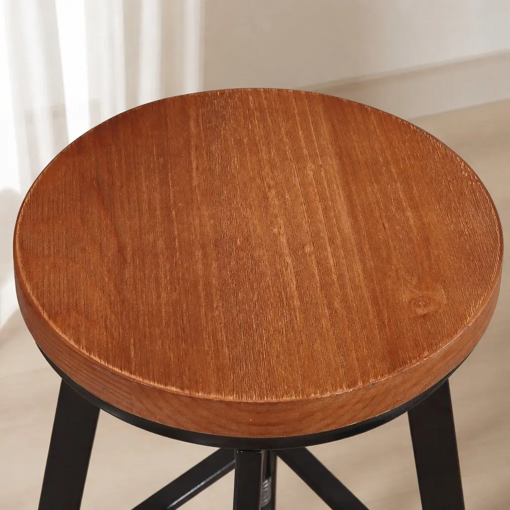 Industrial Bar Stool Adjustable Height Swivel Seat Vintage Style Wooden Metal