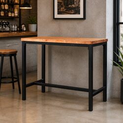 High Bar Table with Solid Wood Top and Steel Frame