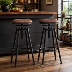 Set of 2 Adjustable Industrial Bar Stools for Counter Use
