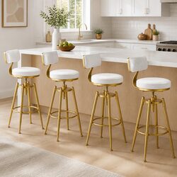 Set of 4 Adjustable Height Velvet Bar Stools