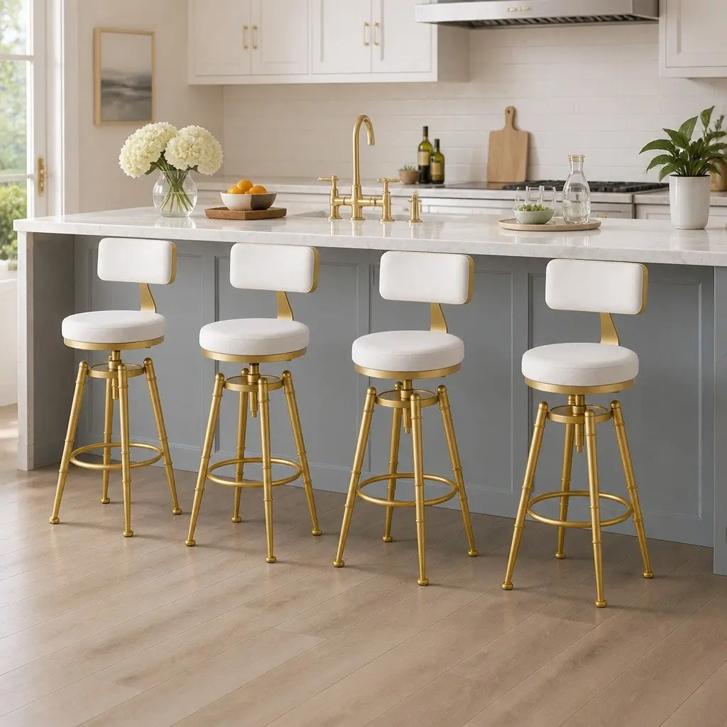 Bar Stools Swivel Adjustable Height Velvet White 4 Piece