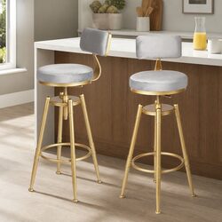 Swivel Bar Stool with Adjustable Height and Velvet Seat