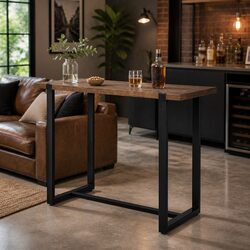 Industrial High Bar Table with Pine Wood and Steel