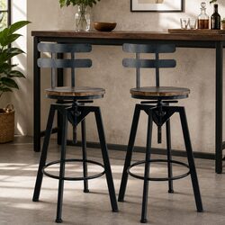 Adjustable Height Industrial Bar Stool with Metal Frame