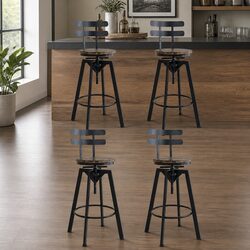 Set of 4 Industrial Bar Stools with Adjustable Height