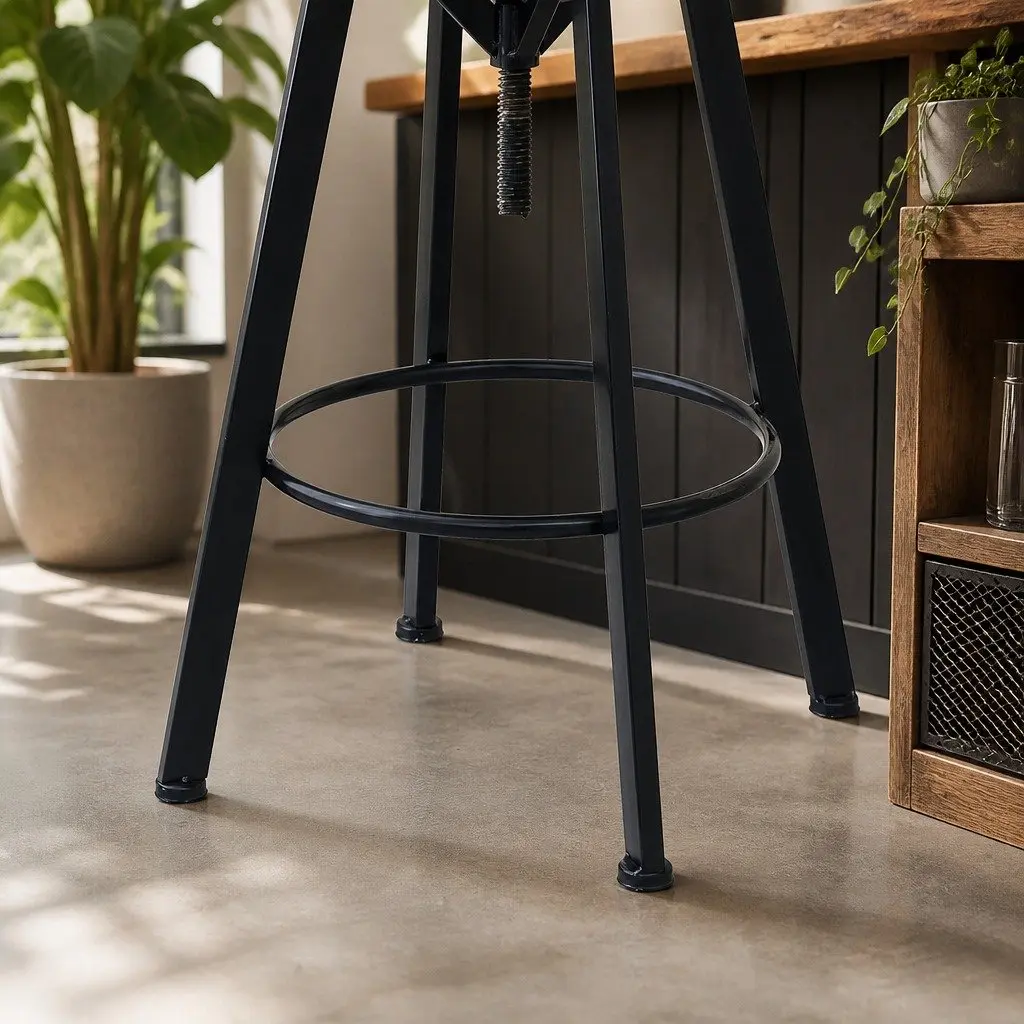 Industrial Bar Stool Adjustable Height 360 Swivel Pine Wood Brown