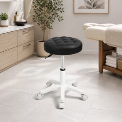 Adjustable Rolling Bar Stool with Steel Frame and PU Leather