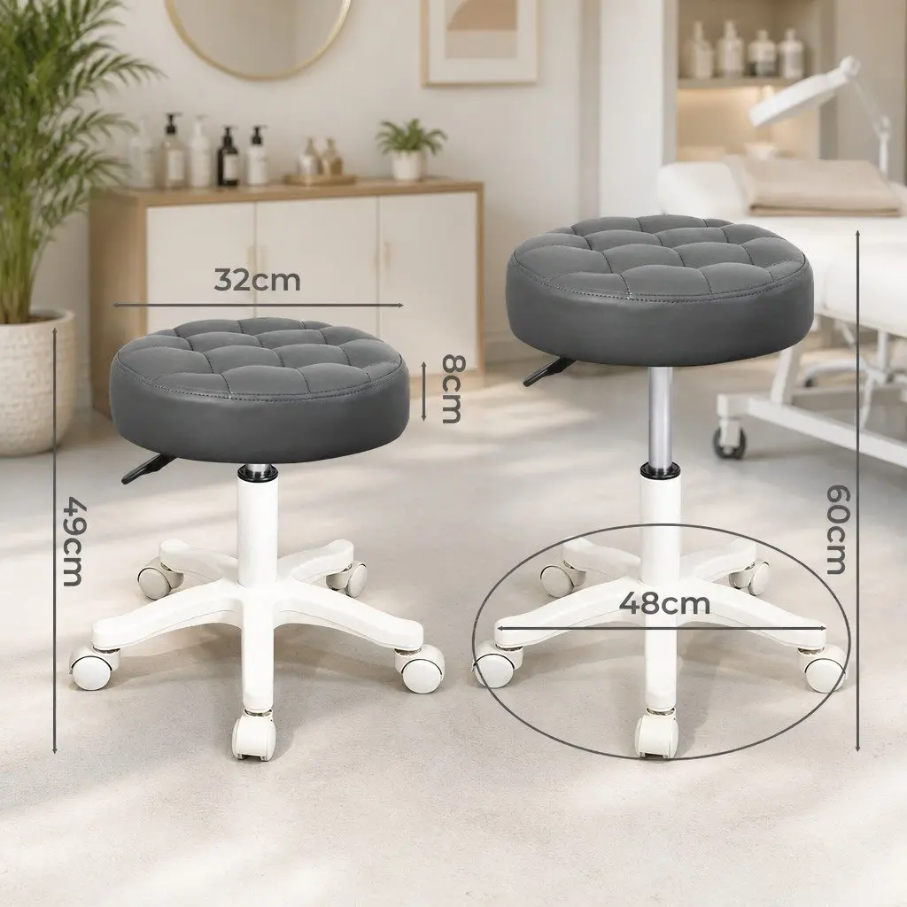 Rolling Bar Stool with Upholstered Seat Gas Lift Adjustable Height Grey