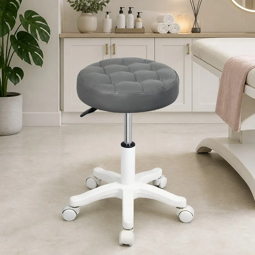 Rolling Bar Stool with Upholstered Seat Gas Lift Adjustable Height Grey