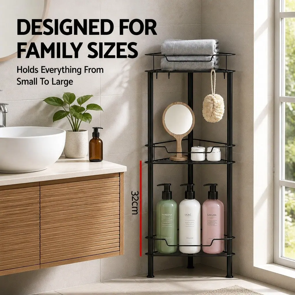 Floor Standing Shower Caddy Modular 4 Tier Storage Organiser Rustproof Black