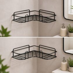 2 Pack L-Shaped Wall Mount Corner Storage Rack, Black