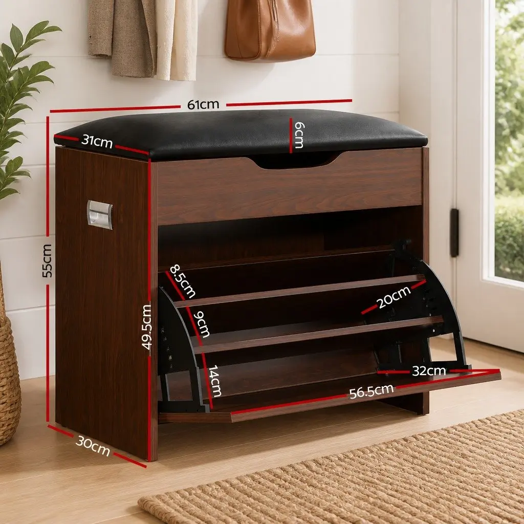Shoe Bench with Lift-Up Seat Storage Cabinet 2 Piece Walnut