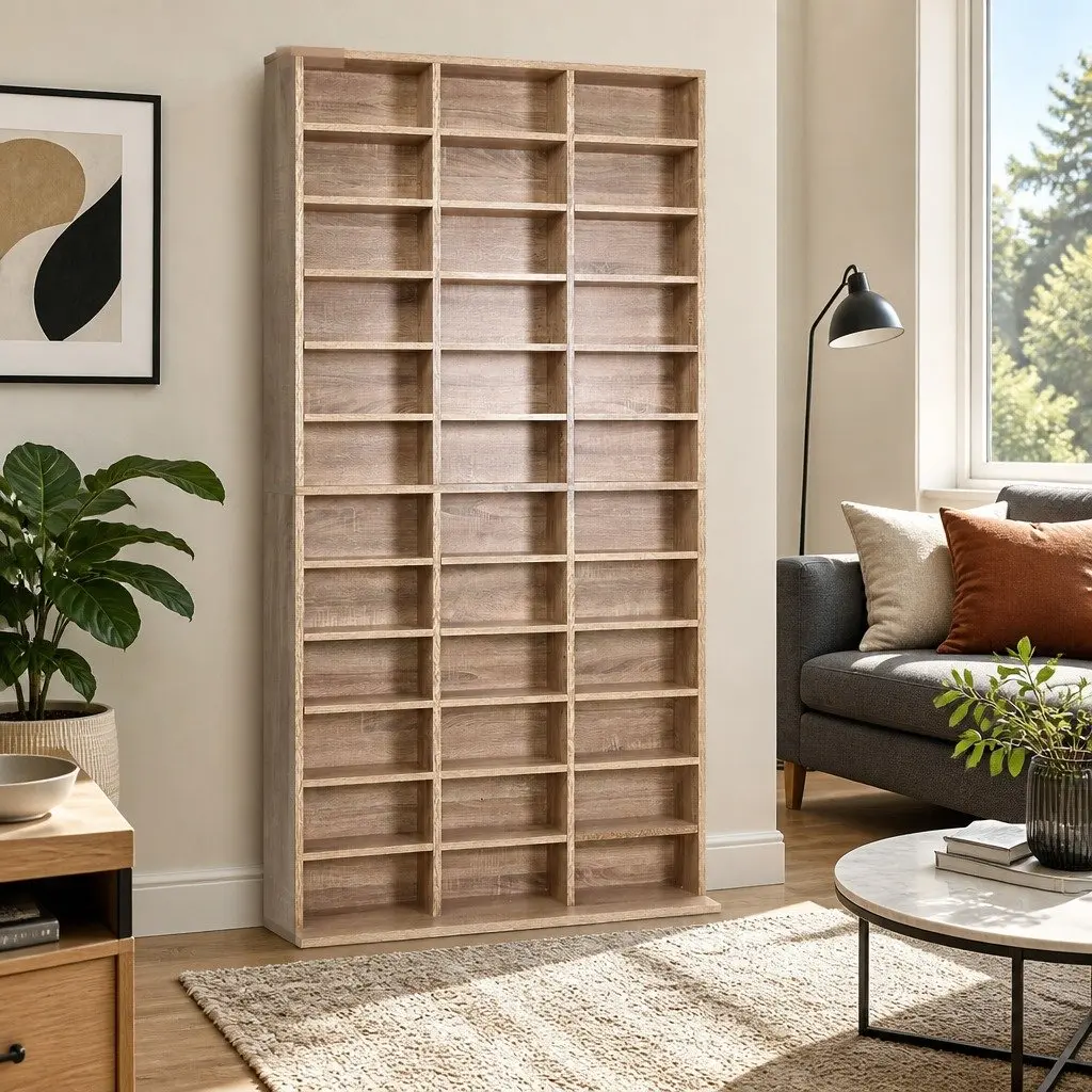 Bookshelf Storage Rack Adjustable Shelves Modern Oak 102 x 23.5 x 194.5 cm