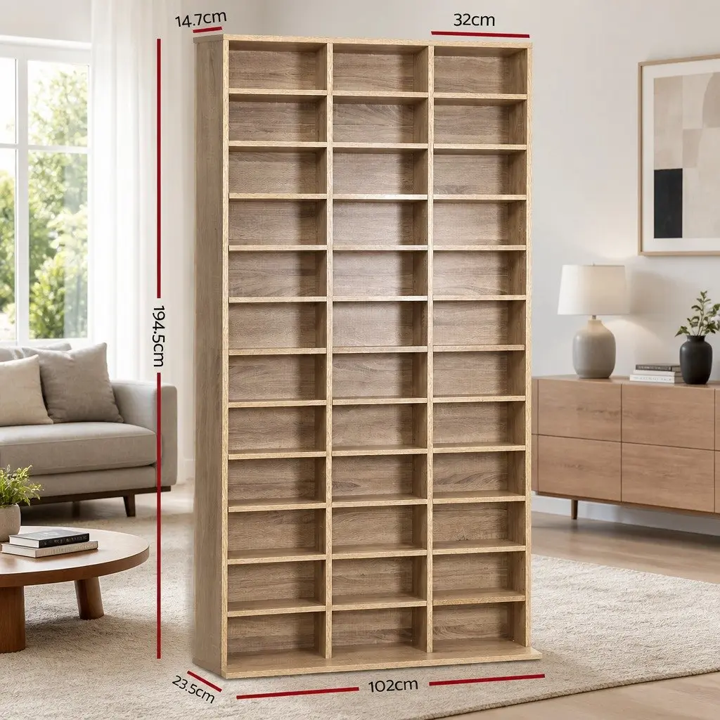 Bookshelf Storage Rack Adjustable Shelves Modern Oak 102 x 23.5 x 194.5 cm