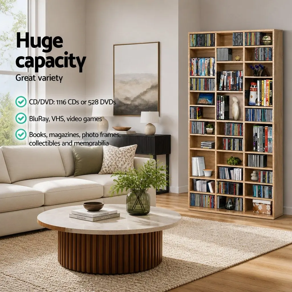 Bookshelf Storage Rack Adjustable Shelves Modern Oak 102 x 23.5 x 194.5 cm