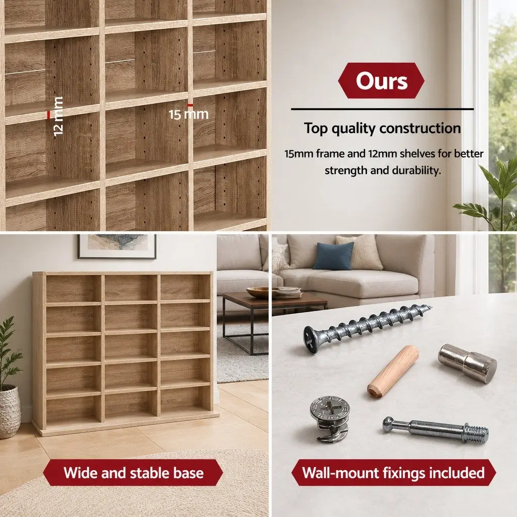 Bookshelf Storage Rack Adjustable Shelves Modern Oak 102 x 23.5 x 194.5 cm