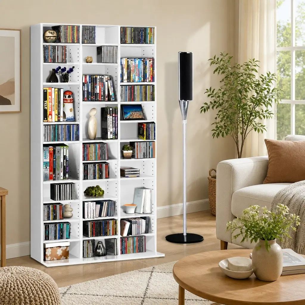 Bookshelf Adjustable Shelves White Particle Board Storage Rack 102cm x 23.5cm x 194.5cm