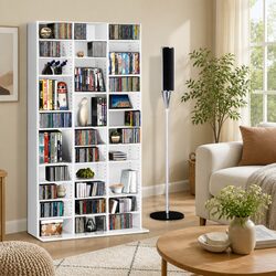 White Particle Board CD DVD Storage Rack with Adjustable Shelves