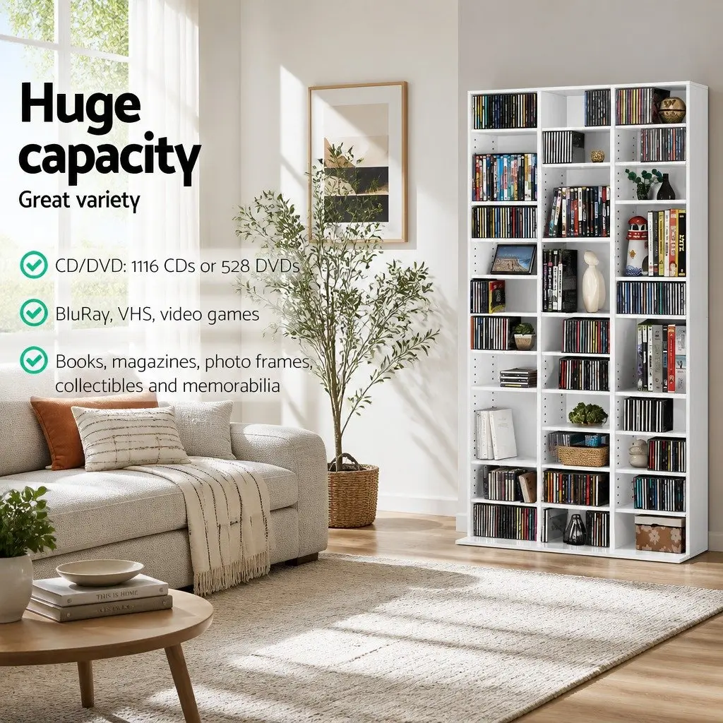 Bookshelf Adjustable Shelves White Particle Board Storage Rack 102cm x 23.5cm x 194.5cm