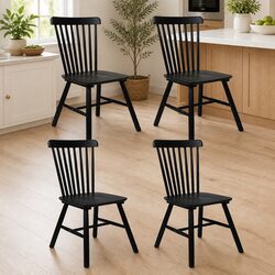 Windsor Black Dining Chairs Set of 4 with Solid Wood Frame