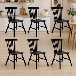 Windsor Black Dining Chairs Set of 6 with Solid Wood Construction