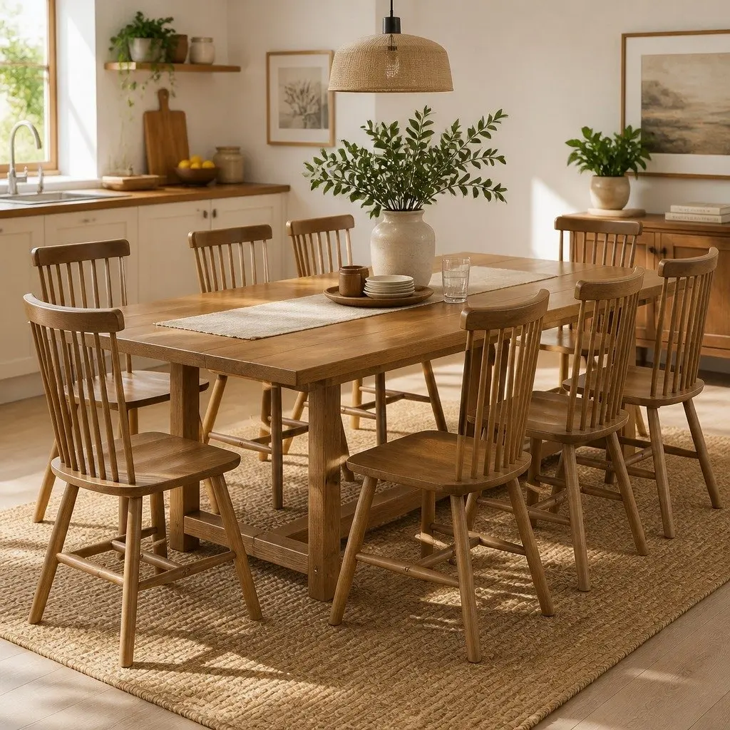 Windsor-Style Dining Chairs Ergonomic Solid Wood Oak Natural 8 Piece