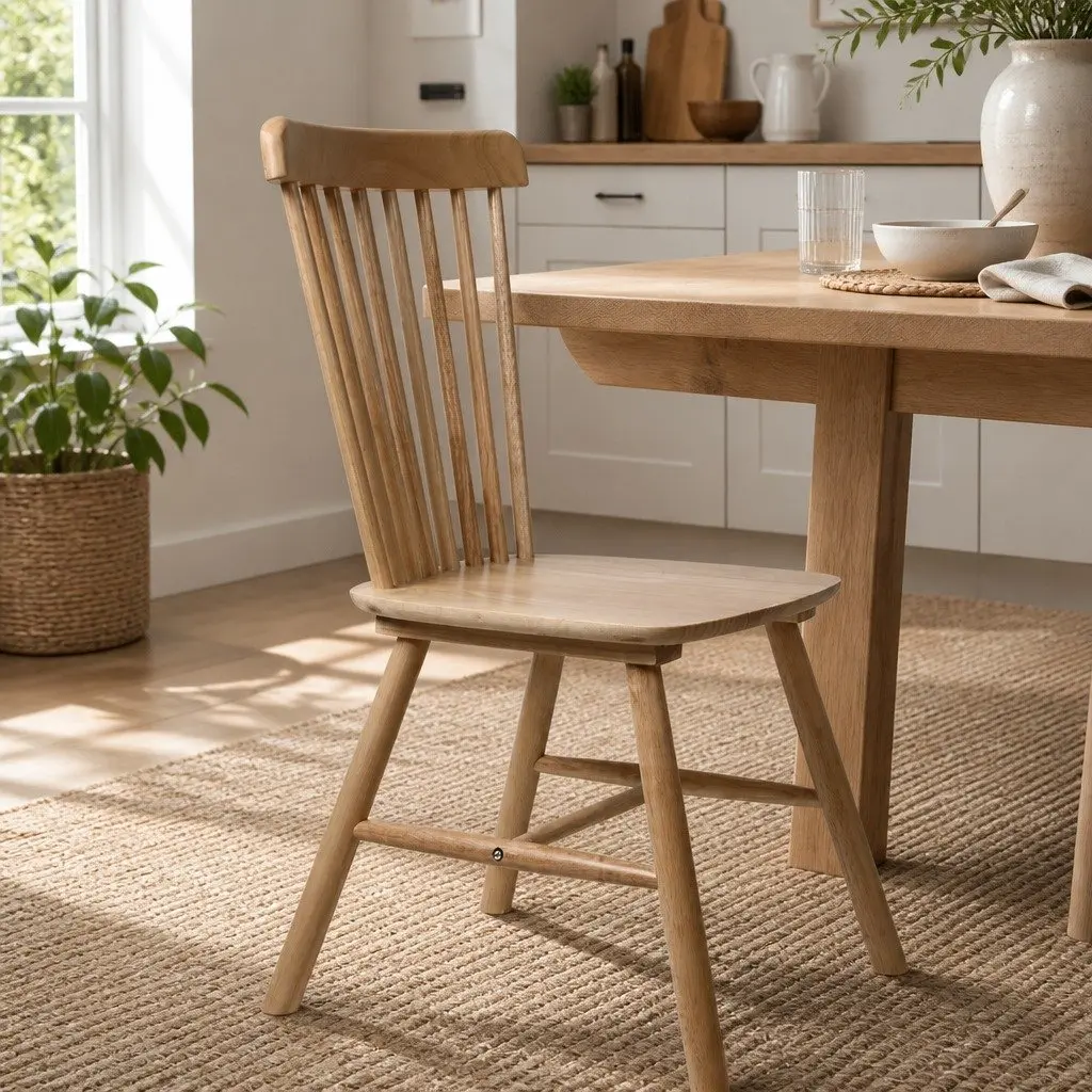 Windsor-Style Dining Chairs Ergonomic Solid Wood Oak Natural 8 Piece
