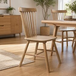 Set of 2 Solid Wood Dining Chairs in Oak Finish