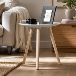 White Composite Wood Side Table with Solid Legs