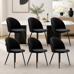 6-Piece Black Upholstered Dining Chairs Set with Steel Legs