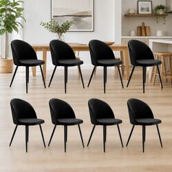Dining Chairs Set of 8 with Black Velvet Upholstery