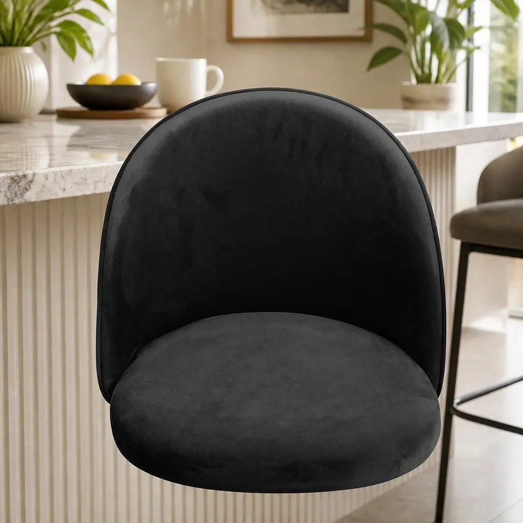 Dining Chairs Set of 2 Kitchen Cafe Velvet Black Comfortable Backrest