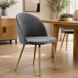 French Grey Velvet Upholstered Dining Chairs, Set of 2