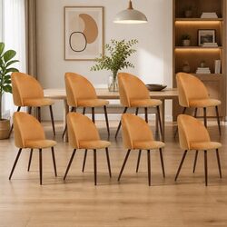 Elegant Set of 8 Mustard Velvet Dining Chairs