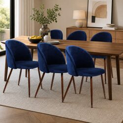 6x Navy Velvet Upholstered Dining Chairs Set