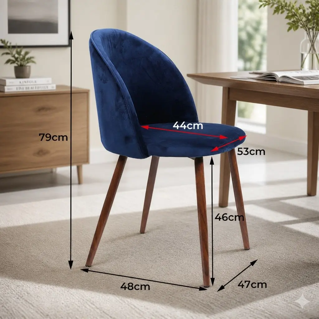 Dining Chairs Set 6 Piece Ergonomic Comfort Navy Velvet Seat