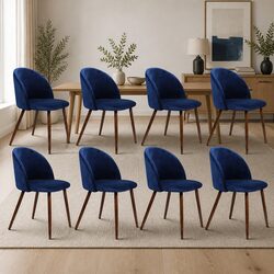 Navy Velvet Dining Chairs Set of 8 with Steel Legs
