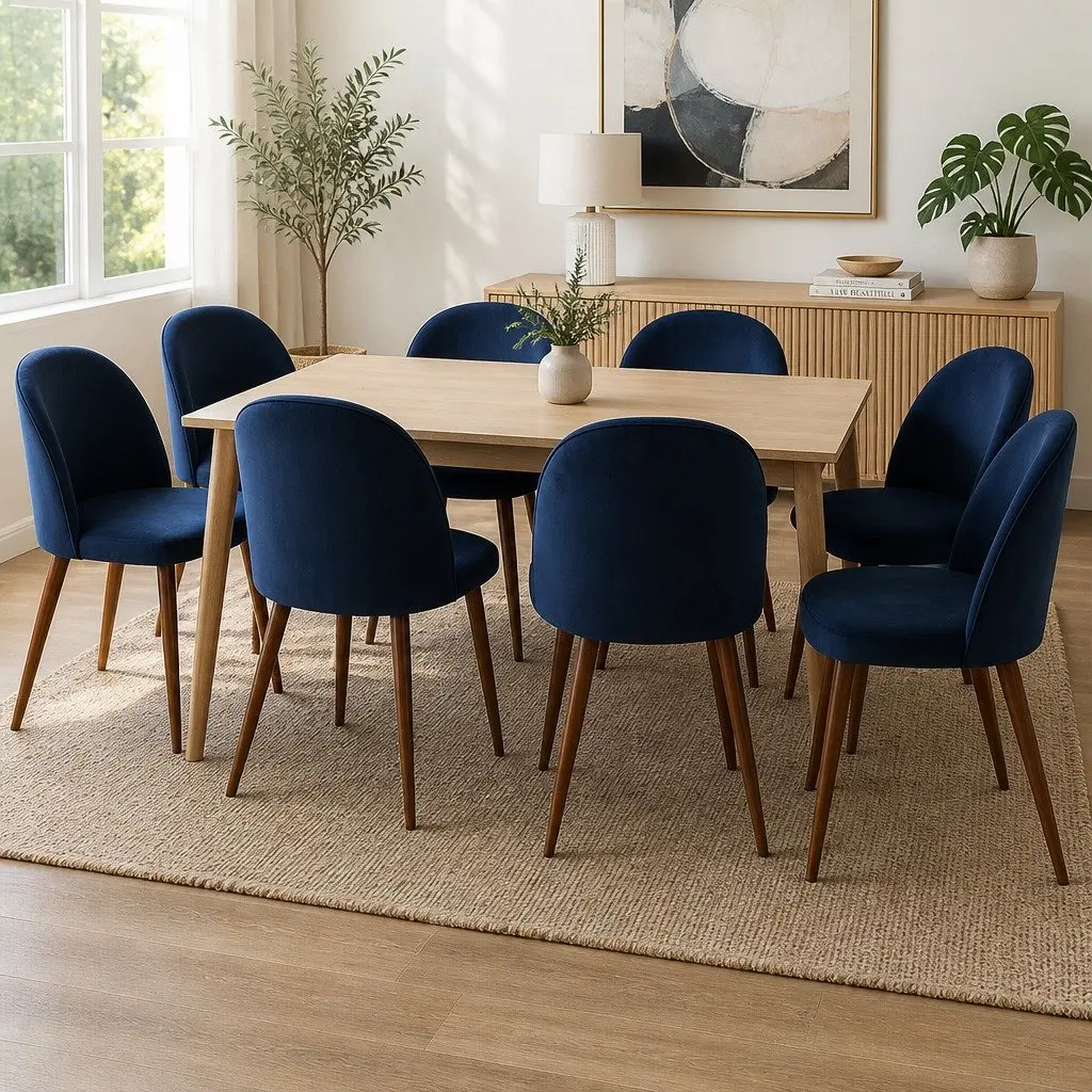 Dining Chairs Set of 8 French Provincial Comfort Navy Velvet Seat