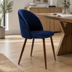 Dining Chairs Set of 2 in Velvet Fabric French Navy