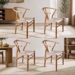 Dining Chairs Set of 4 with Rattan Seats and Wooden Frames