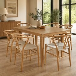 6x Wooden Dining Chairs with Rattan Seats for Kitchens