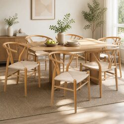 6x Dining Chairs with Solid Wood and Rattan Seats