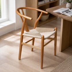 Wooden Frame Rattan Seat Dining Chairs, Set of 2