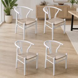 Dining Chairs Set of 4 with Rattan and Wood Construction
