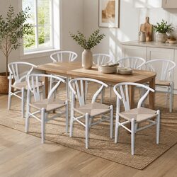 8 Dining Chairs with Rattan Seats in White Finish