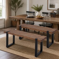 Solid Pine Wooden Dining Benches 115cm with Steel Frame